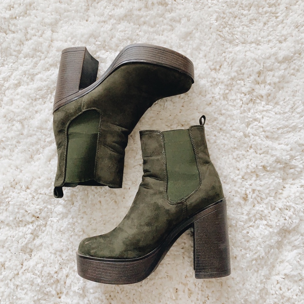 Public Desire Green Suede Platform Boots